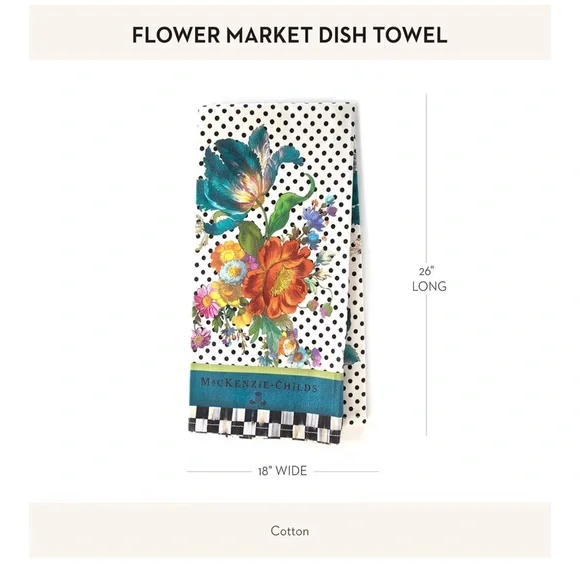 MacKenzie-Childs Flower Market Kitchen Towel - Blue, Orange, Green - Picture 4 of 4